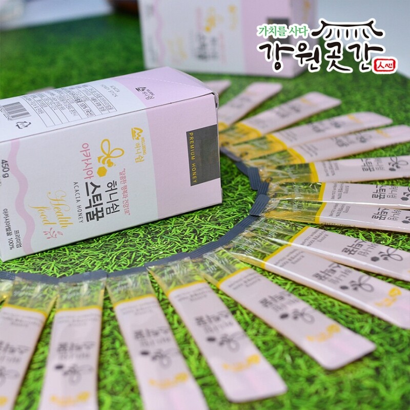 강원양봉 허니쉼 국산꿀 스틱꿀 15g 30포 (아카시아꿀, 피나무꿀, 야생화꿀) - 강원곳간.com